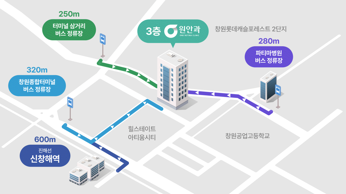 원안과 위치 지도 — 경상남도 창원시 의창구 창원대로363번길 22-33 대찬 빌딩 3층